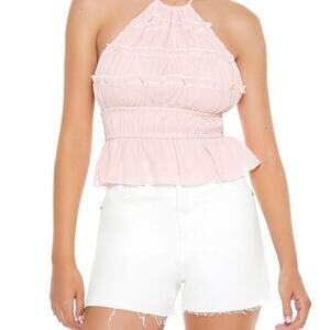 Forever 21 Chiffon Halter Ruffle-Trim Top in Pink